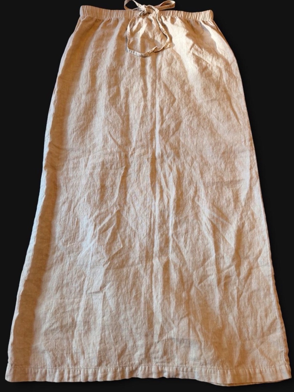 Hot Cotton 100% Linen Maxi Skirt Cream Beige Drawstring Coastal Boho Small